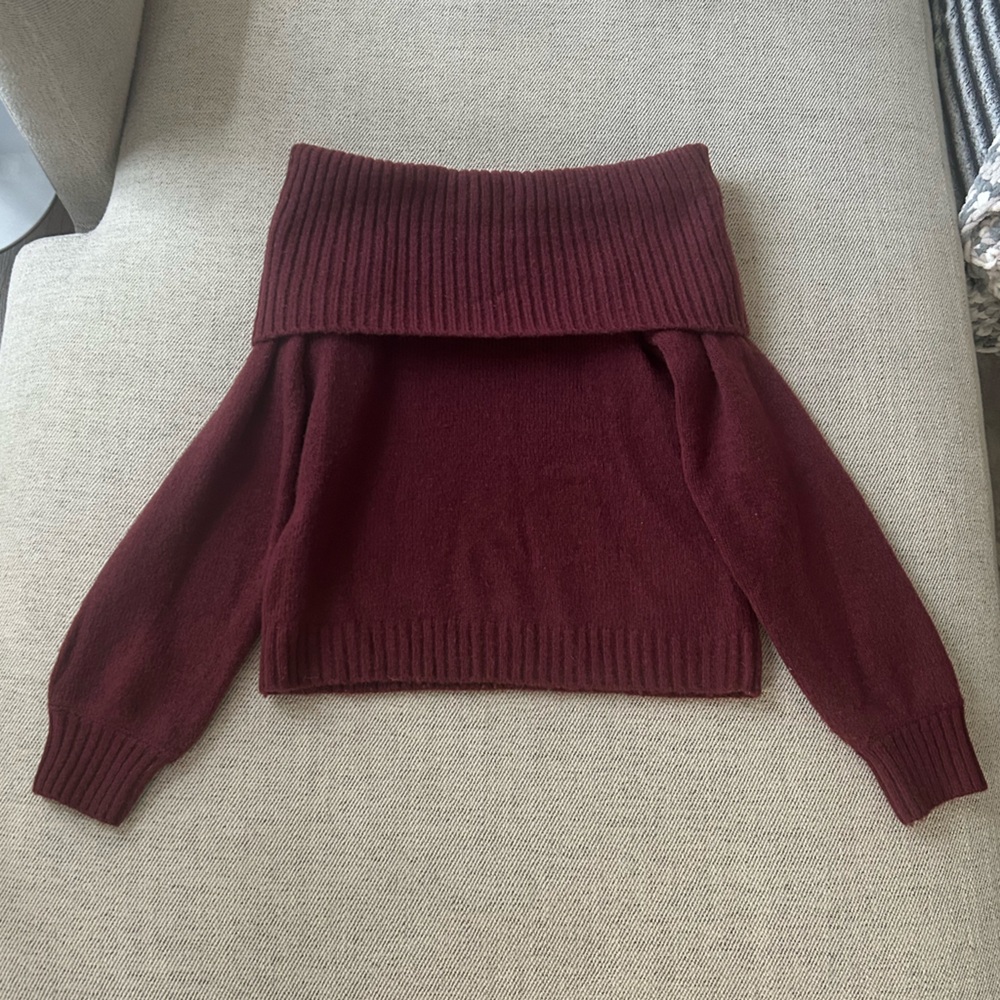 Abercrombie & Fitch Off-the-Shoulder Burgundy Sweater